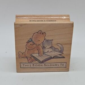 All Night Media Storytime Bookplate Bear Cat Book Belongs To 881F Rubber Stamp